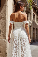 Load image into Gallery viewer, Ivory A Line Appliqued Floral Boho Maxi Wedding Dress