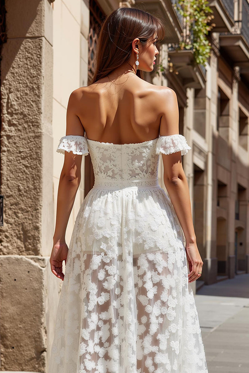 Load image into Gallery viewer, Ivory A Line Appliqued Floral Boho Maxi Wedding Dress