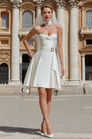 Load image into Gallery viewer, White Sweetheart A Line Mini Wedding Dress with Belt
