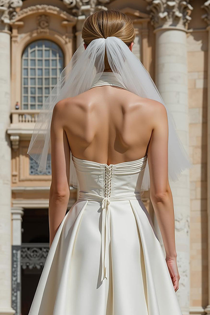 Load image into Gallery viewer, White Sweetheart A Line Mini Wedding Dress with Belt