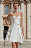 Load image into Gallery viewer, White Sweetheart A Line Mini Wedding Dress with Belt