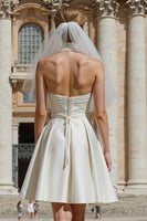 Load image into Gallery viewer, White Sweetheart A Line Mini Wedding Dress with Belt