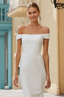 Load image into Gallery viewer, White Off the Shoulder Bodycon Midi Engagement Dress with Bow