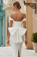 Load image into Gallery viewer, White Off the Shoulder Bodycon Midi Engagement Dress with Bow