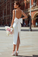 Load image into Gallery viewer, White Bodycon V-Neck Backless Midi Engagement Dress with Bow