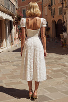 Load image into Gallery viewer, Ivory Floral A Line Midi Engagement Dress with Appliques