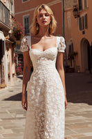 Load image into Gallery viewer, Ivory Floral A Line Midi Engagement Dress with Appliques