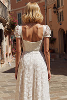 Load image into Gallery viewer, Ivory Floral A Line Midi Engagement Dress with Appliques