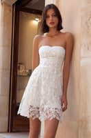 Load image into Gallery viewer, White A Line Lace Strapless Short Bachelorette Dress