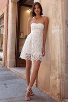 Load image into Gallery viewer, White A Line Lace Strapless Short Bachelorette Dress