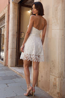 Load image into Gallery viewer, White A Line Lace Strapless Short Bachelorette Dress