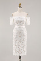 Load image into Gallery viewer, Ivory Lace Off the Shoulder Bodycon Boho Midi Engagement Dress