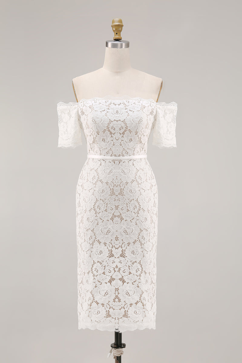 Load image into Gallery viewer, Ivory Lace Off the Shoulder Bodycon Boho Midi Engagement Dress