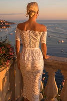 Load image into Gallery viewer, Ivory Lace Off the Shoulder Bodycon Boho Midi Engagement Dress