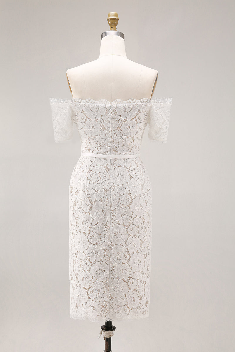 Load image into Gallery viewer, Ivory Lace Off the Shoulder Bodycon Boho Midi Engagement Dress