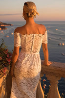 Load image into Gallery viewer, Ivory Lace Off the Shoulder Bodycon Boho Midi Engagement Dress