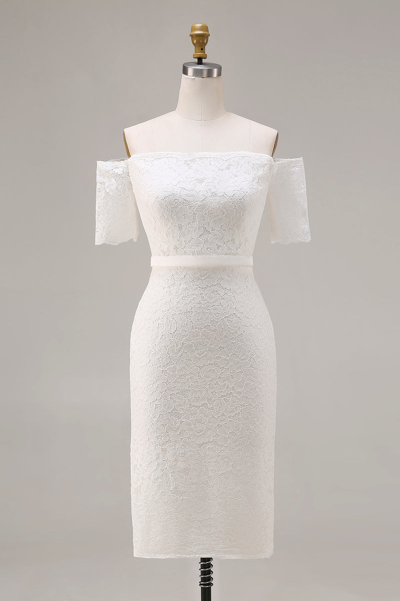 Load image into Gallery viewer, Ivory Lace Off the Shoulder Bodycon Boho Midi Engagement Dress