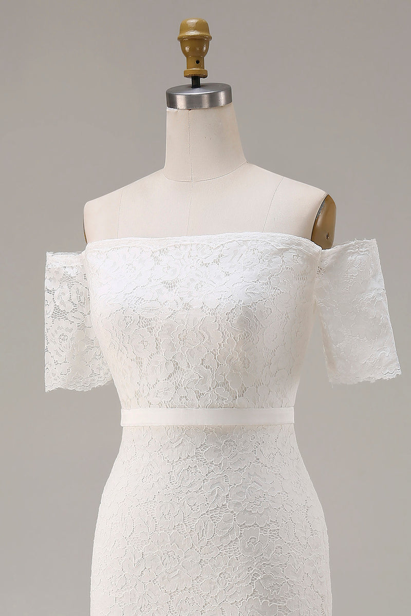 Load image into Gallery viewer, Ivory Lace Off the Shoulder Bodycon Boho Midi Engagement Dress