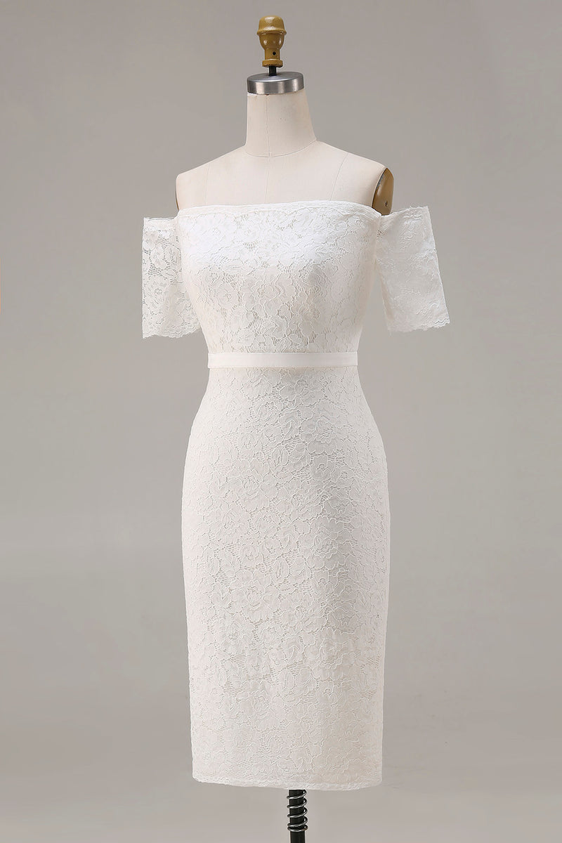Load image into Gallery viewer, Ivory Lace Off the Shoulder Bodycon Boho Midi Engagement Dress