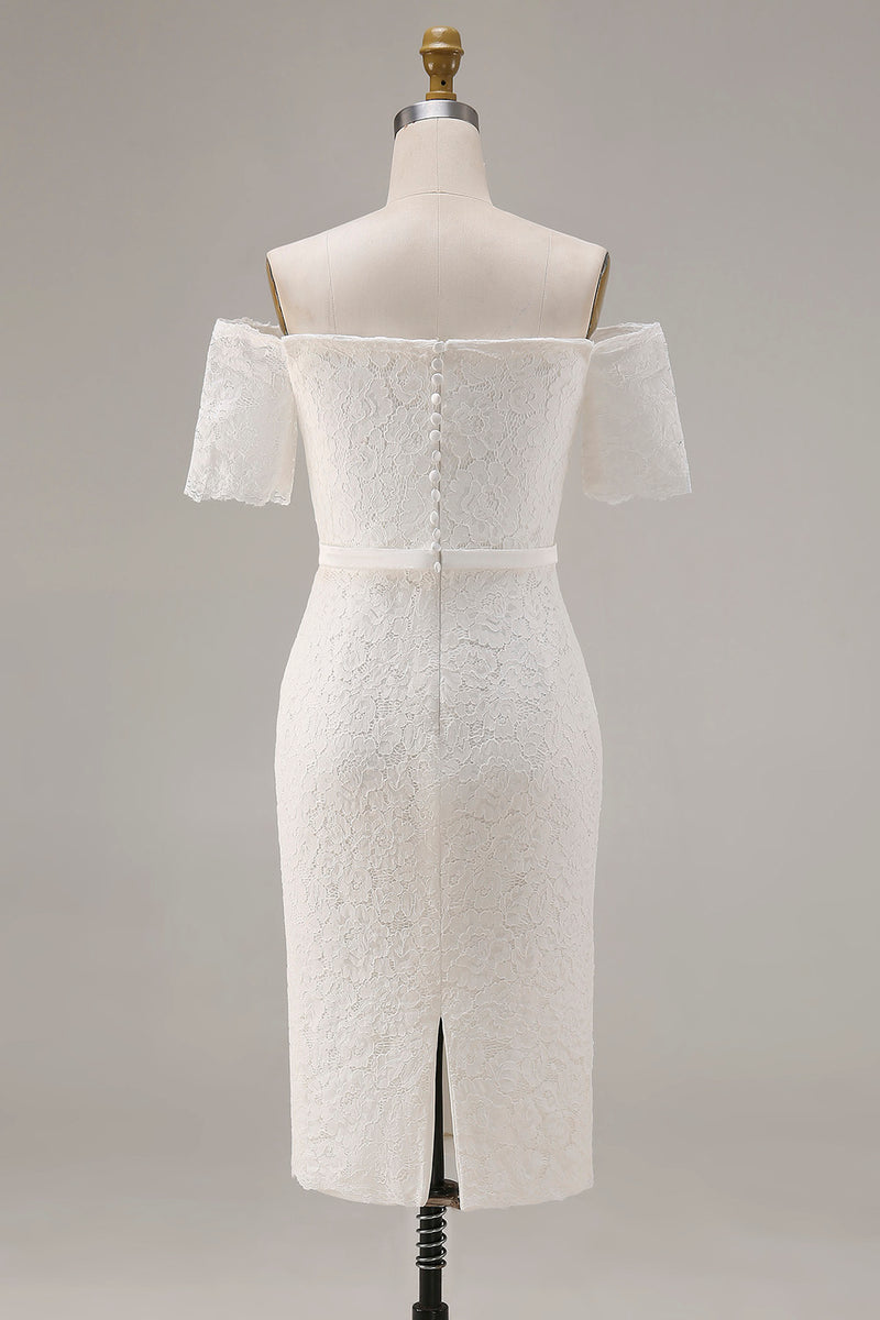 Load image into Gallery viewer, Ivory Lace Off the Shoulder Bodycon Boho Midi Engagement Dress