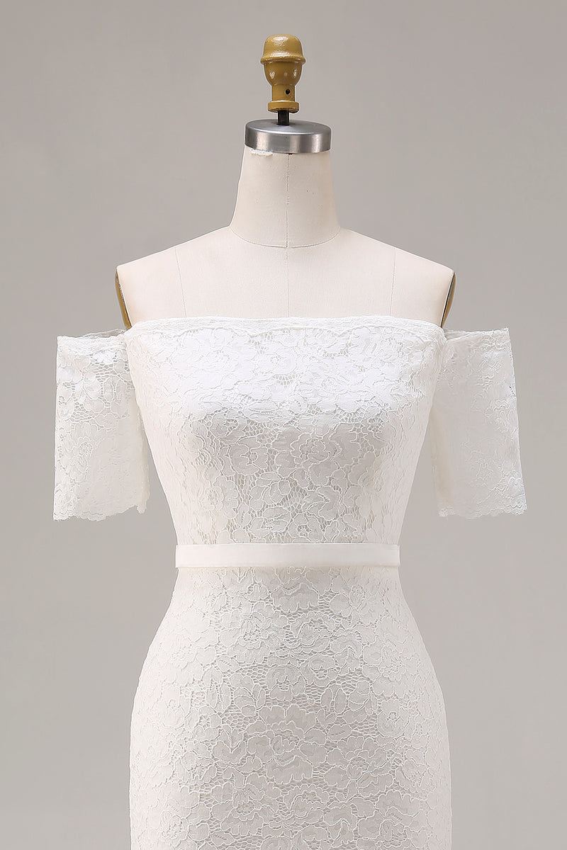 Load image into Gallery viewer, Ivory Lace Off the Shoulder Bodycon Boho Midi Engagement Dress