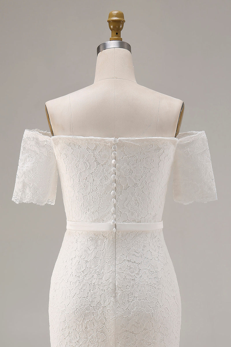 Load image into Gallery viewer, Ivory Lace Off the Shoulder Bodycon Boho Midi Engagement Dress