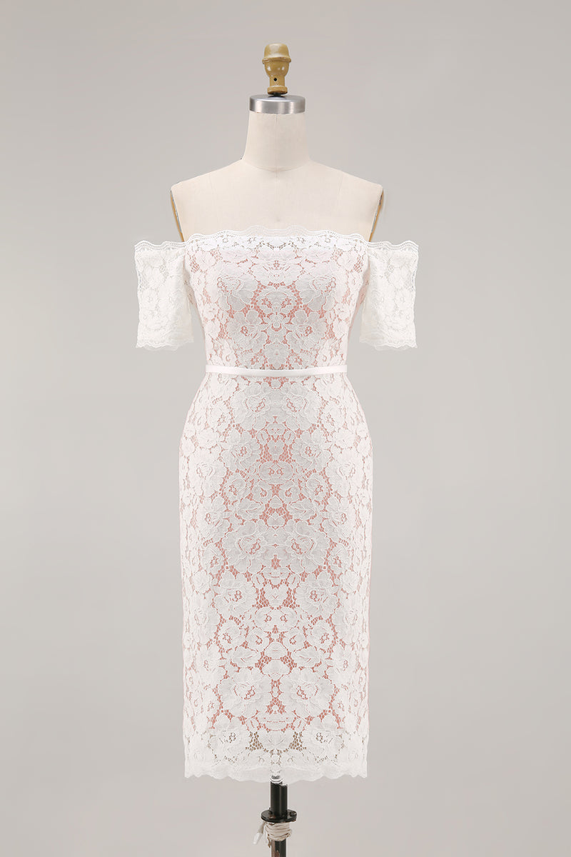 Load image into Gallery viewer, Ivory Lace Off the Shoulder Bodycon Boho Midi Engagement Dress