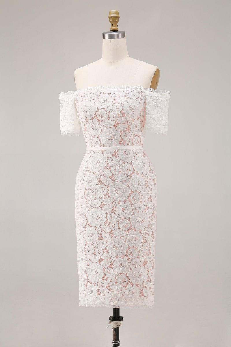 Load image into Gallery viewer, Ivory Lace Off the Shoulder Bodycon Boho Midi Engagement Dress