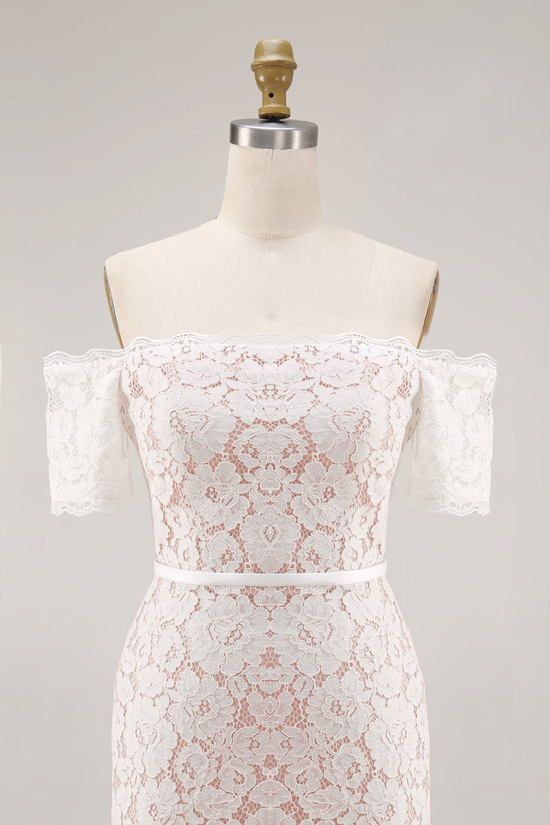 Load image into Gallery viewer, Ivory Lace Off the Shoulder Bodycon Boho Midi Engagement Dress