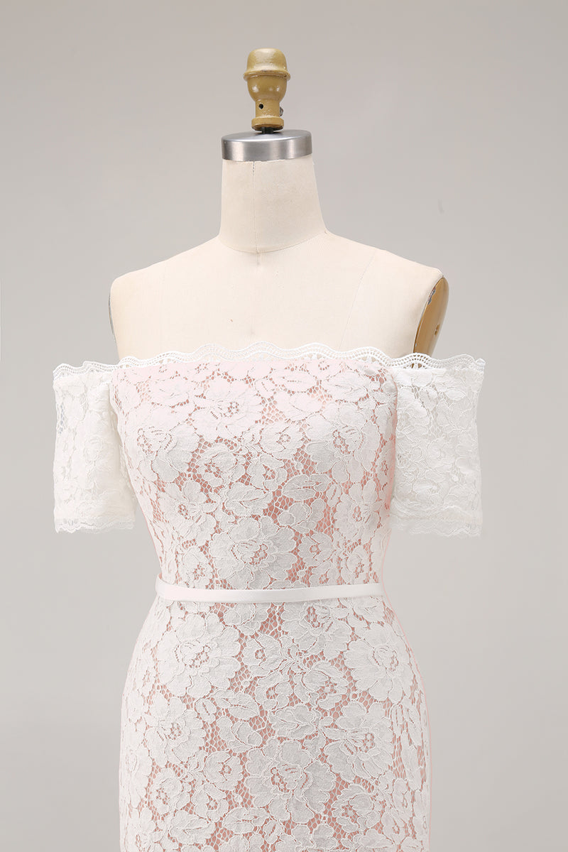 Load image into Gallery viewer, Ivory Lace Off the Shoulder Bodycon Boho Midi Engagement Dress