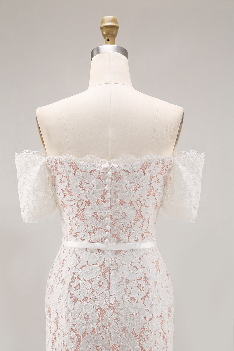 Load image into Gallery viewer, Ivory Lace Off the Shoulder Bodycon Boho Midi Engagement Dress