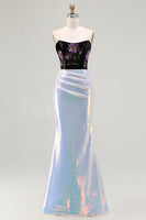 Load image into Gallery viewer, Sparkly Floral Black Lilac Mermaid Long Corset Prom Dress