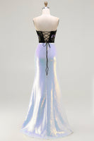 Load image into Gallery viewer, Sparkly Floral Black Lilac Mermaid Long Corset Prom Dress
