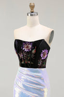 Load image into Gallery viewer, Sparkly Floral Black Lilac Mermaid Long Corset Prom Dress