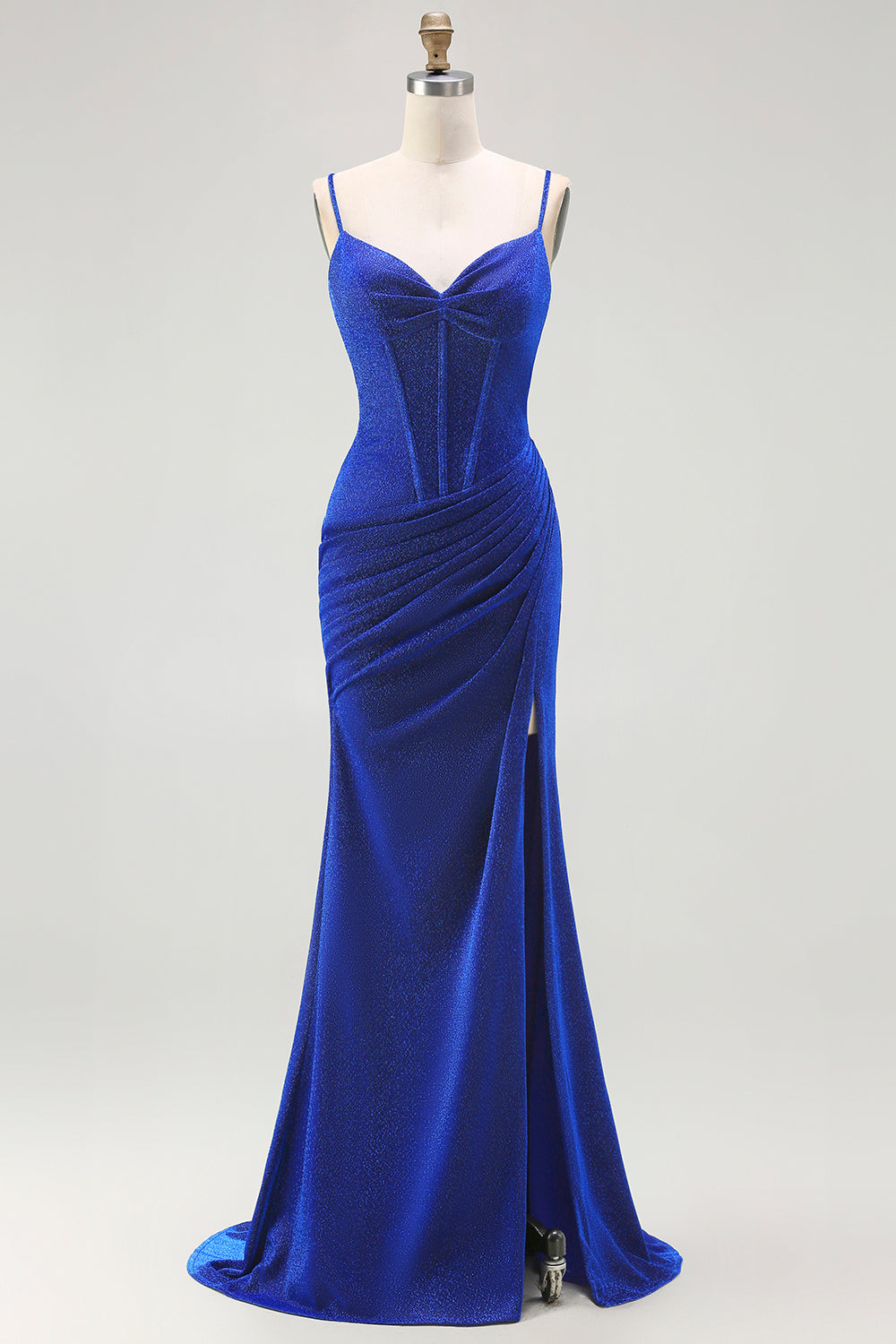 Royal Blue Mermaid Long Corset Prom Dress with Slit
