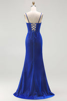 Load image into Gallery viewer, Royal Blue Mermaid Long Corset Prom Dress with Slit