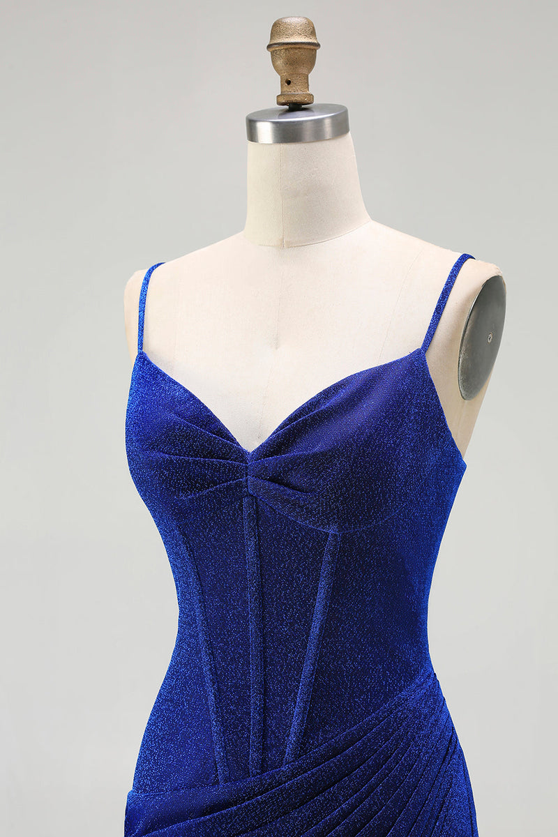 Load image into Gallery viewer, Royal Blue Mermaid Long Corset Prom Dress with Slit