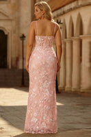 Load image into Gallery viewer, Sparkly Floral Sequins Blush Pink Plus Size Sheath Long Corset Prom Dress