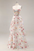 Load image into Gallery viewer, Sparkly Champagne Corset Flowers A-Line Long Prom Dress