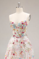 Load image into Gallery viewer, Sparkly Champagne Corset Flowers A-Line Long Prom Dress