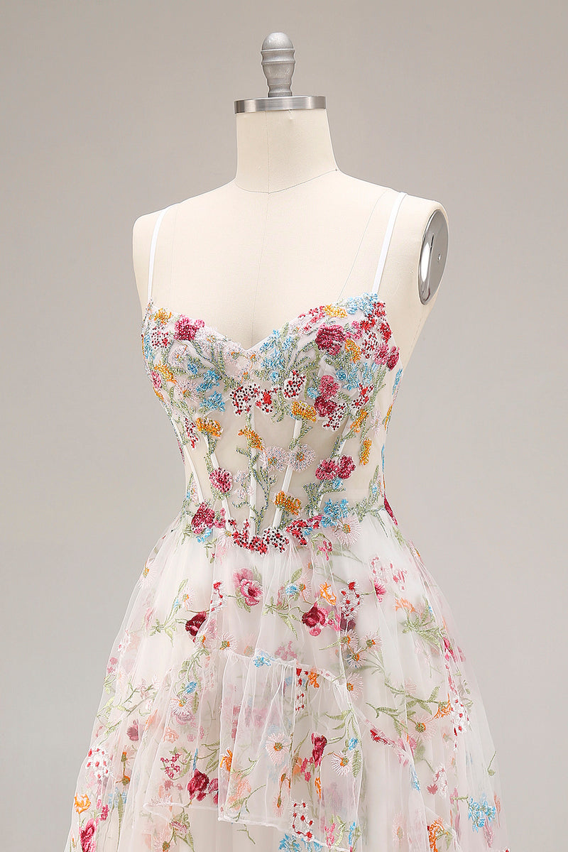 Load image into Gallery viewer, Sparkly Champagne Corset Flowers A-Line Long Prom Dress