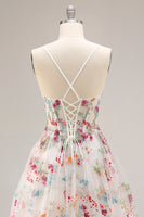 Load image into Gallery viewer, Sparkly Champagne Corset Flowers A-Line Long Prom Dress