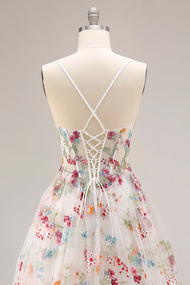 Load image into Gallery viewer, Sparkly Champagne Corset Flowers A-Line Long Prom Dress