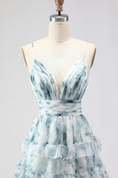 Load image into Gallery viewer, Blue Ruffled A-Line Long Prom Dress with Slit