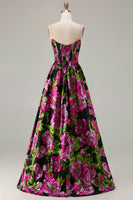 Load image into Gallery viewer, Black Strapless Floral A-Line Long Corset Prom Dress