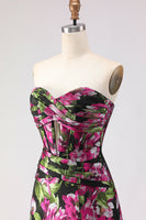 Load image into Gallery viewer, Black A-Line Floral Jacquard Sweetheart Long Corset Prom Dress with Slit