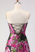Load image into Gallery viewer, Black A-Line Floral Jacquard Sweetheart Long Corset Prom Dress with Slit