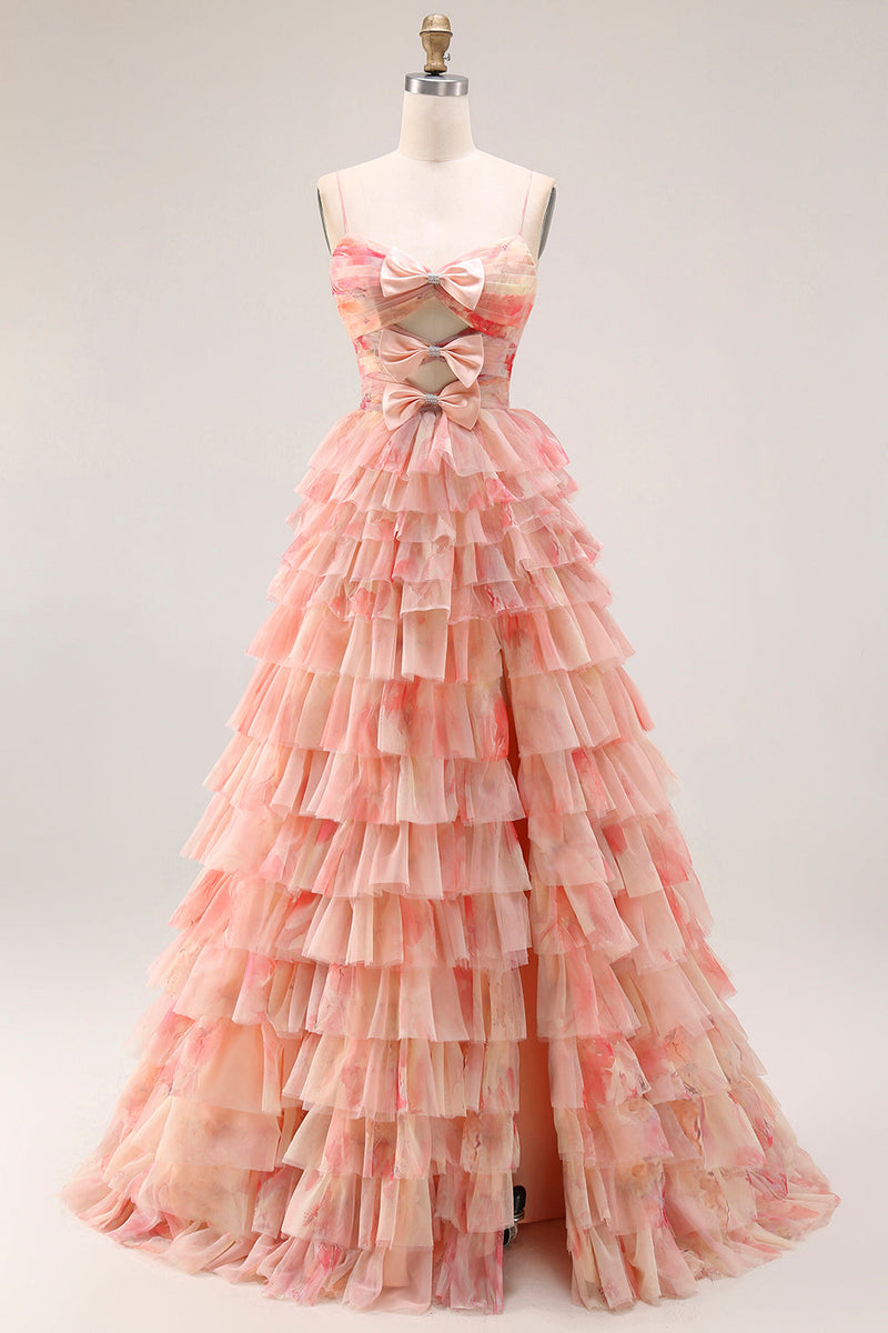 Load image into Gallery viewer, Sunset A Line Long Ruffled Prom Dress with Slit