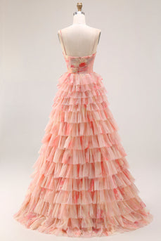 Sunset A Line Long Ruffled Prom Dress with Slit