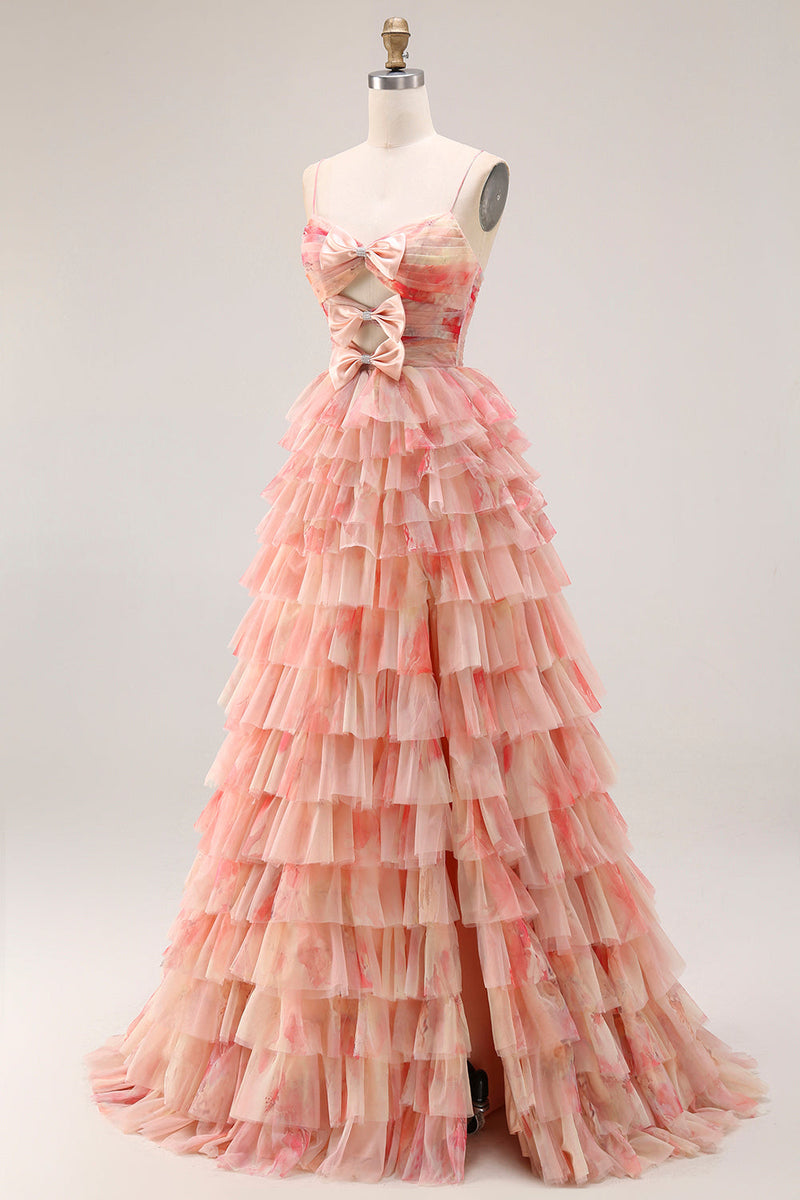 Load image into Gallery viewer, Sunset A Line Long Ruffled Prom Dress with Slit